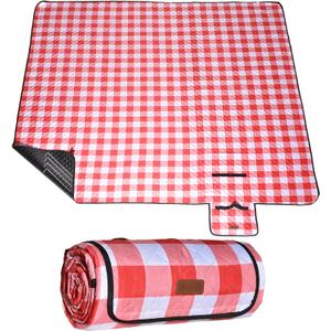 HX&OD Outdoor Picnic Blanket, Extra Large, 80''x80'' Waterproof Foldable Blankets Gingham Picnic Mat for Beach, Camping Grass Lawn Park Accessories Cute Couple Ideas Wedding (Red, 80x80)