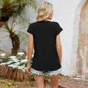 Abardsion Women's V-Neck Cap Sleeve Pleated Blouse Shirts Trendy Summer Outfits Casual Loose Fit T Shirt Tops (Black, L)