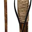 Wood Walking Trekking Hiking Pole Stick with Twine Grip, Rubber Tip, Wrist Strap, 46", Carved Bear