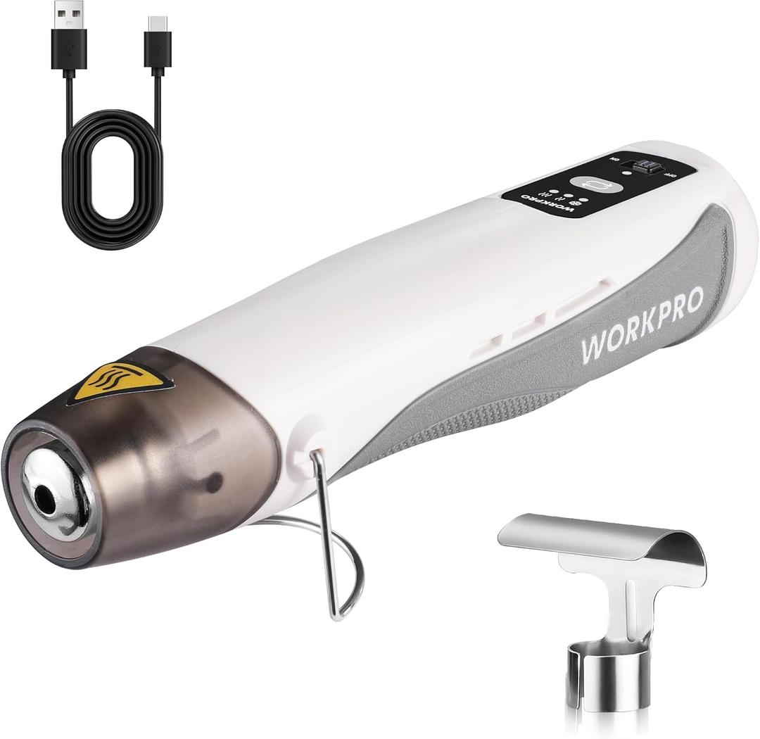 WORKPRO 7.2V Mini Cordless Heat Gun, 680 Hot Air Gun with Reflector Nozzle, 3 Temp Settings - Cool Air, 302/680, Fully Ceramic Heating Core for Halloween Crafts & DIY Embossing
