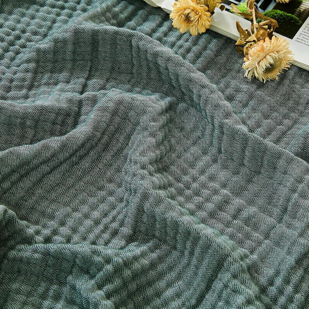 EMME Cotton Muslin Large Throw Blanket Couch Breathable Gauze Soft Lightweight Bed Blankets Adults (Heather Forest Green, 50"x70")