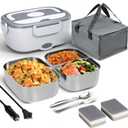 Heated Lunch Box for Men&Women - 80W Electric Lunch Box for Adults with Dual 1.5L 304 Stainless Steel Containers Fast Heating Portable Food Warmer for Car&Truck Travel lonchera electrica (White)