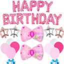 Cute Pink Cats Birthday Party Decoration, Cute Pink Party Supplies Balloons Banner for Girls and Toddlers