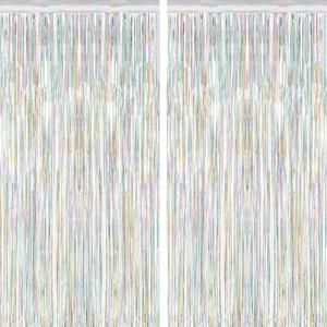 2 Pack Backdrop Curtains, 3.28 FT x 7.05 FT Laser Silver Fringe Curtains, Metallic Tinsel Foil Curtains Party Streamer, Photo Backdrop Party Decorations Bithday Photo Booth Props
