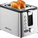 Mecity Toaster 2 Slice Stainless Steel Body, Timer, Bagel, Defrost, Reheat, Cancel Functions, Warming Rack, Removable Tray, 6 Browning Settings, Extra Wide Slots, Bread Toaster 800W