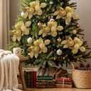 6pcs Christmas Gold Glitter Picks and Sprays for Tree Artificial Gold Flower Leaf with Gift Box Bird Ball Ornaments Branches Stems Decorations DIY Wreath Vase Table Centerpieces Home Decor