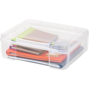 IRIS USA Fits 12" x 12" Paper, Thick Portable Plastic Scrapbook Project Case with Built-in Handle for Art and Craft Supplies, Yarn, File, Paper, Office Documents, Toys, Rounded Corner, Clear