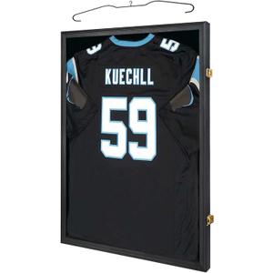 IHEIPYE Jersey Frame Display Case Shadow Box - Lockable with UV Protection Acrylic and Hanger for Baseball, Basketball, Football, Soccer, Hockey 2XL Sport Shirt and Uniform - Black