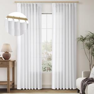 Naturoom White Linen Pinch Pleated Curtains 84 Inches Long 2 Panels for Bedroom Semi Sheer Ivory Curtains Linen Textured Drape Farmhouse Rustic Decor for Living Room Dining Room 84 Inch Length 7 FT