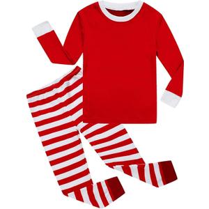 KikizYe Little Big Boys Girls Pajamas Set Kids PJs 100% Cotton Sleepwear (6, Striped/Red/White)
