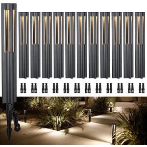 LEONLITE 12-Pack Low Voltage Path Lights, 3W LED Landscape Pathway Lights, Outdoor Landscape Lighting for Driveway, Garden, Aluminum, 12-24V AC/DC, ETL Listed, IP65 Waterproof, 3000K Warm White, Black