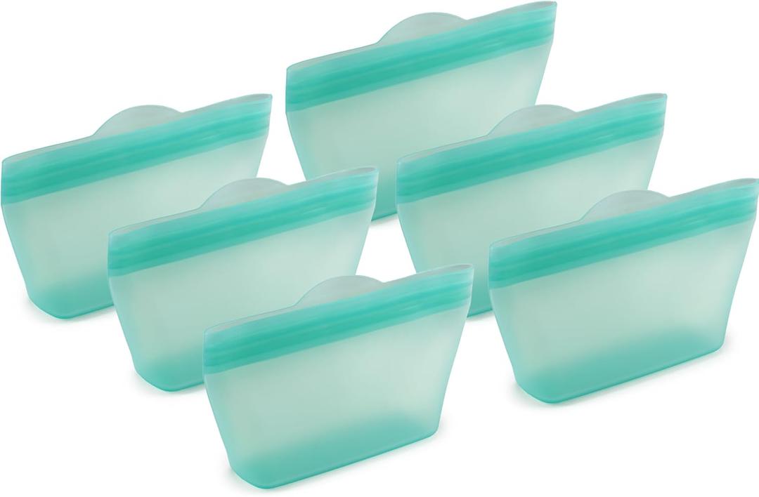 Home Logic Reusable Snack Bags - Set of 6 Pool Blue Silicone Freezer Bags, Airtight Leak Resistant Reusable Zip Bags for Kitchen Home Food Prep, Microwave & Sous Vide Safe