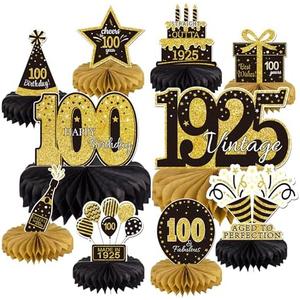 10PCS 100th Birthday Decorations Centerpieces for Table Decorations, 2025 Vintage 1925 Honeycomb Table Topper Back in 1925 Birthday Party Decoration for Men and Women (Gold & Black, 100 Years),Set of 2