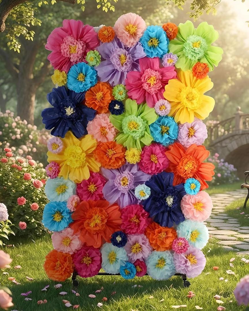 Suncalla 60 pcs Giant Colorful Tissue Paper Flowers 20" 12" 6" Tissue Paper Flower Mexican Crepe Pom Poms Church Floral Wall Decor for Wall Mexican Wedding Bridal Shower Party Decor(Classic Color)