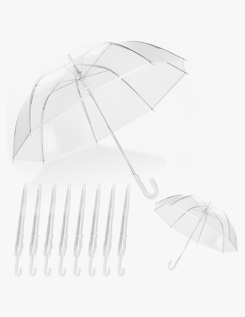 8 Pack Clear Umbrella Wedding, Windproof Clear Umbrellas for Rain, Large Clears Umbrella for Two People, Transparent Umbrellas Bulk with J Shaped Handle for Wedding Supplies, Outdoor Activities