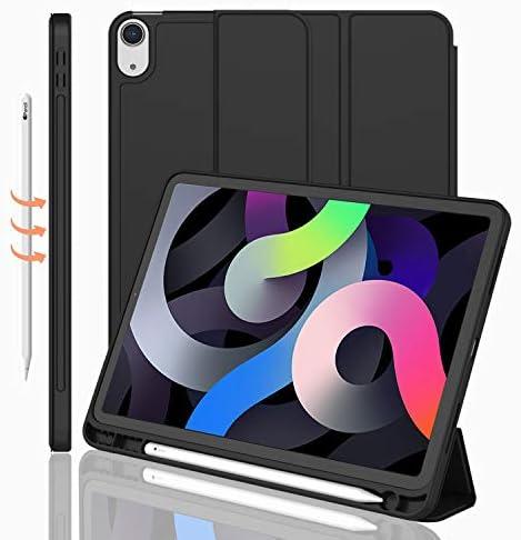 iPad Air 11 Inch Case M3(2025) / M2 (2024), iPad Air 5th/4th Generation Case 2022/2020 10.9 Inch with Pencil Holder, Trifold Stand Smart Case with Soft TPU Back (Black)