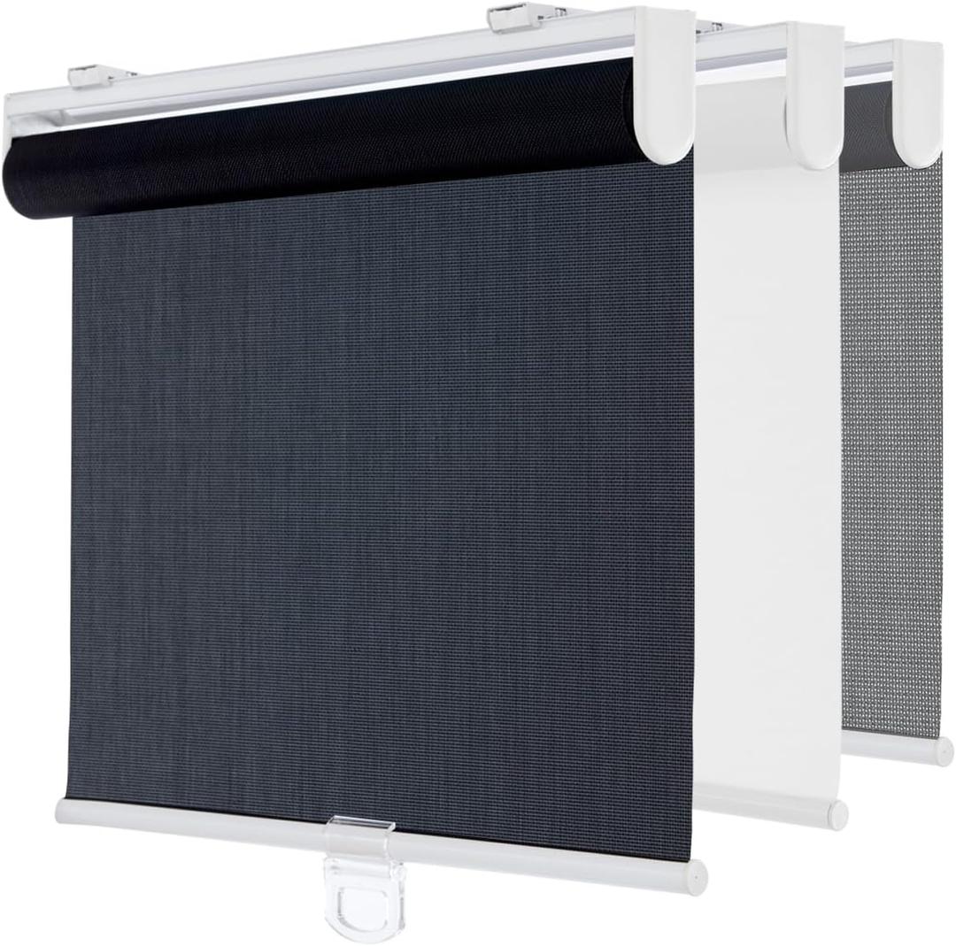 Cordless Light Filtering Roller Window Shades,52" W x 72" H,Black