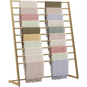 10 Tier Metal Scarf Organizer Holder, Freestanding Display Stand for Commercial Clothing Retail Store Towel Rack Ties Belt Pants Hanging Rack (80cm, Gold)