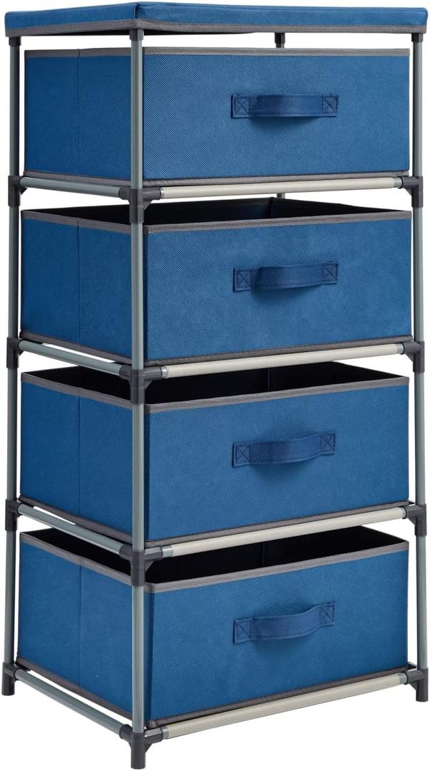 Juvale 4-Tier Tall Dresser with Drawers - 16.5 x 13 x 33 in, Navy Blue - Fabric Storage Drawers & Closet Organizer - Kids Dresser & Bedroom Storage