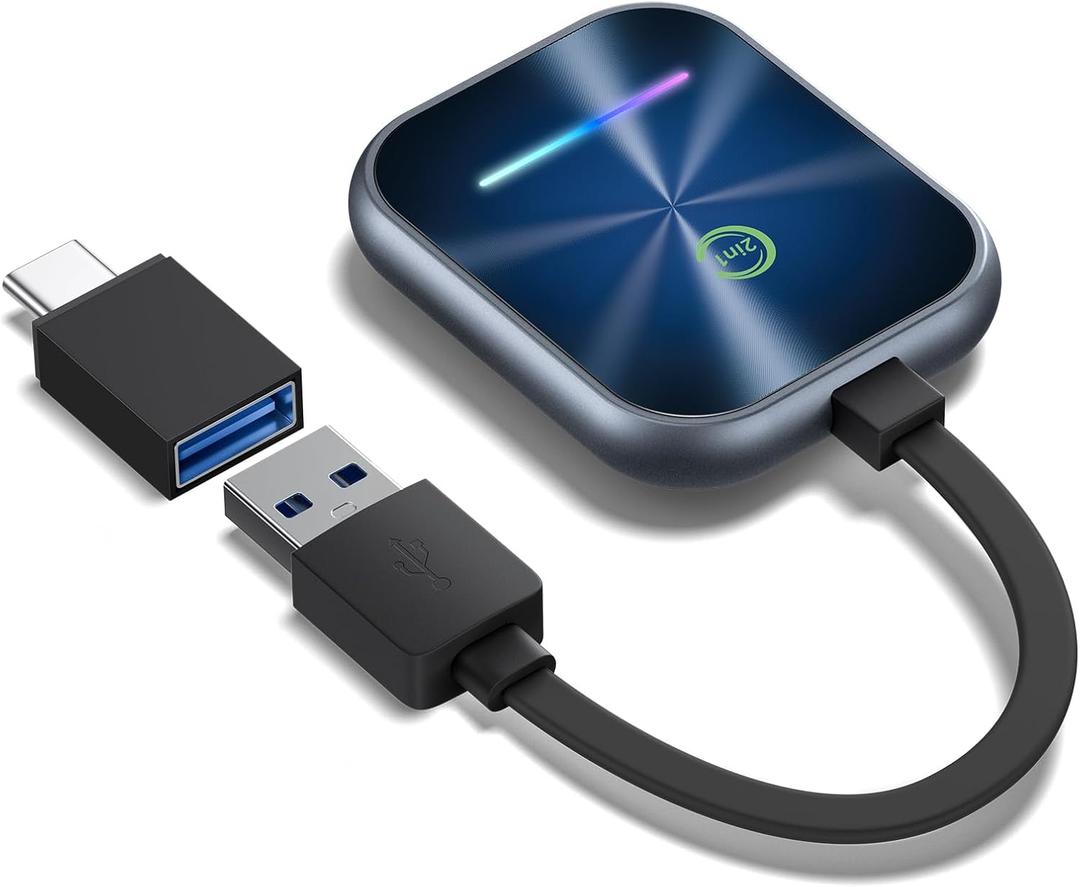 Wireless CarPlay Adapter for iPhone, 2 in 1 CarPlay and Android Auto Converts Factory Wired to Wireless, Plug and Play Car Play Adapter with Stable Control and No Delay