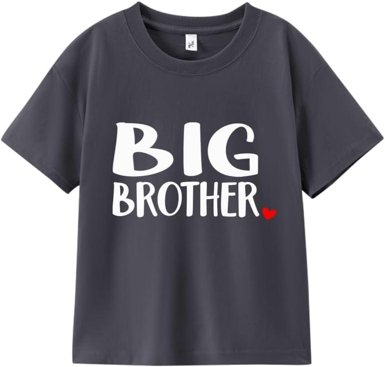Big Brother Shirts for Toddler Boys 2-5 Years; Heart Graphic Tee; Soft Cotton Short Sleeve T-Shirt (Gray)