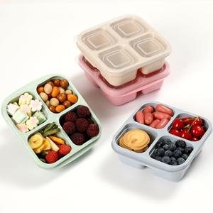 BE OVER QUALITY 4 Pack Meal Prep Containers, 4 Compartment Bento Snack Boxes, Reusable Divided Lunch Box Containers for Adults, Kids, Toddlers, Travel, Work, School