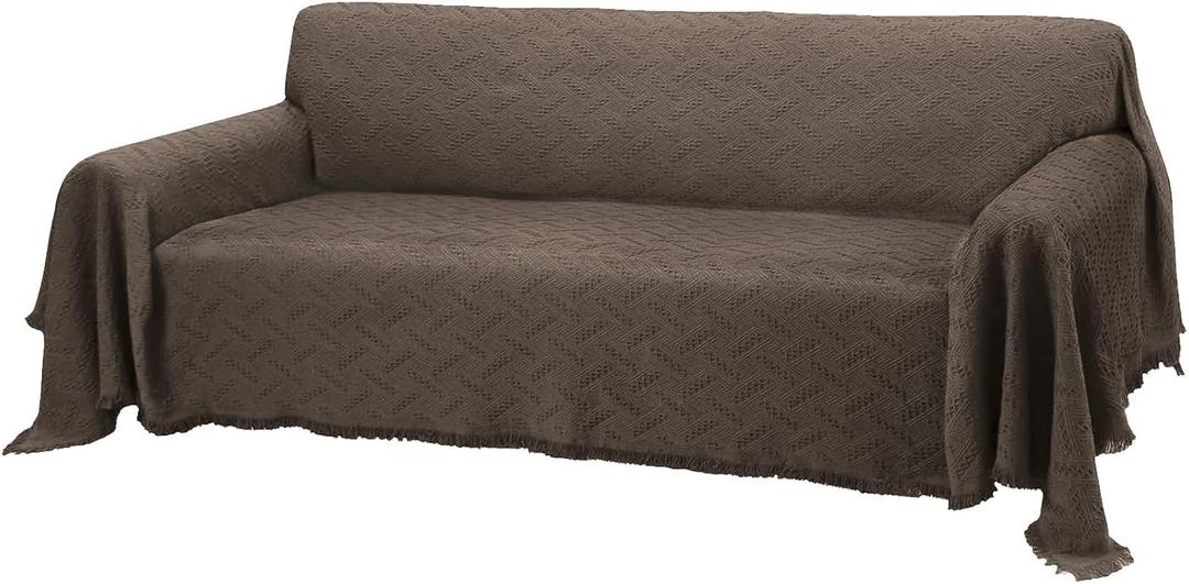 Rose Home Fashion Geometrical Throw Sofa Cover Blanket, Washable Couch Covers for 3 Cushion Couch Sofa Pet Friendly, Furniture Protector for Dogs (X-Large, Chocolate)