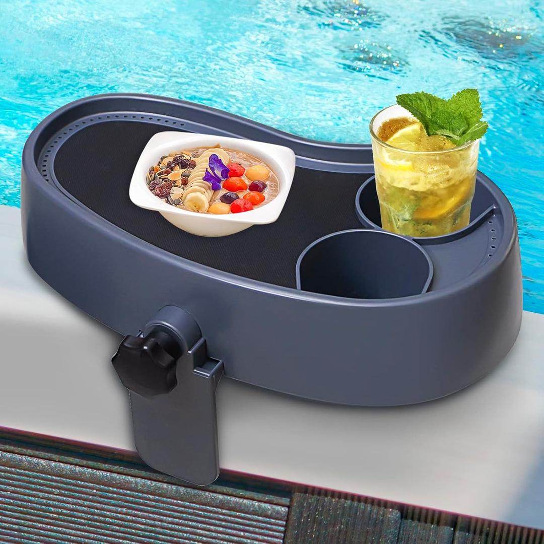 Adjustable Hot Tub Tray with 2 Cup Holders, Stable, Heavy-Duty, Nonslip Drink Holder for Aboveground Bathtub, Spa with Wall Thickness Of 2'' to 7.5''