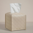 OLETHA Square Tissue Box Cover, Set of 2 - Aesthetic Tissues Cube Boxes Holder - Desk Decor for Room, Home & Office - Woven Textured, Light Taupe