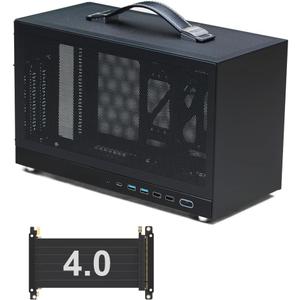 S400 Pro 10.8L Portable Mini-ITX Computer Case with PCIe 4.0 Cable, Advanced Vented Panel, Front Type-C USB3.0 Ports, Fits Triple Slot GPU (Black)