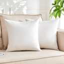 Organic Feather Down Throw Pillow Inserts (14x14 Inch, Set of 2) - 100% Cotton Shell, Filling of Feathers & Memory Foam, Square Decorative Pillow Form Core for Couch, Sofa, and Bed