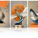 3 Pcs Modern Abstract Canvas Wall art Golden Deer Luxury Foil Lines Paintings Pictures Wall Decor White Blue orange color Grey posters Prints for Living Room Bedroom Office Home Decoration Unframed