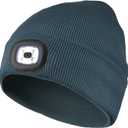 LED Lighted Beanie, Unisex Warm Knitted Hat, Rechargeable Headlamp Cap for Outdoors, Tech Gift for Men Dad Father Him Deep Teal