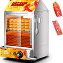 WantJoin Hot Dog Steamer - 28.8QT Electric Commercial Hot Dog Steaming Machine with Bun Warmer, Glass Sliding Door for 175 Hot Dogs and 40 Buns Adjustable Temperature (Yellow)