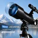 Koolpte Telescope 70mm Aperture 500mm - for Kids & Adults Astronomical Refracting Telescopes AZ Mount Fully Multi-Coated Optics, with Diagonal Mirror Phone Adapter, Carrying Bag, Wireless Remote Black