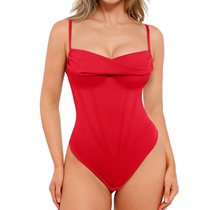 Popilush Corset Bodysuit for Women Tummy Control Shapewear Cowl Neck Tops Concert Outfits Thong Bodysuits (Medium)