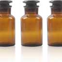 Klmnop 3 Pcs 125ml Lab Glass Reagent Bottle, Wide Mouth Amber Bottle with Ground Stopper for Labs,Universities and Home(Amber)