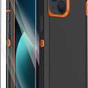 Annymall for iPhone 13 Case with 2 Screen Protector,Shockproof Drop Protection Full Body Heavy Duty 3 Layer Military Rugged Durable Phone Cover for Apple iPhone 13 6.1" (Black Orange)