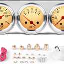2'' 52mm 3in1 Triple Gauge Set Gauges Kit Universal Chrome 8V-16V Volt Gauge,100-280℉ Water Temp Temperature Gauge, 0-100 PSI Oil Pressure Gauge Meter