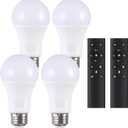 A19 LED Light Bulbs with Remote Control, 800LM 9W (60W Equivalent) Bulbs,Stepless Dimmable 3000K-6000K,E26 Base,CRI 80+,2.4GHz,25000+ Hours Lifespan,Light Bulb for Home Decor,4Bulb & 2Remote