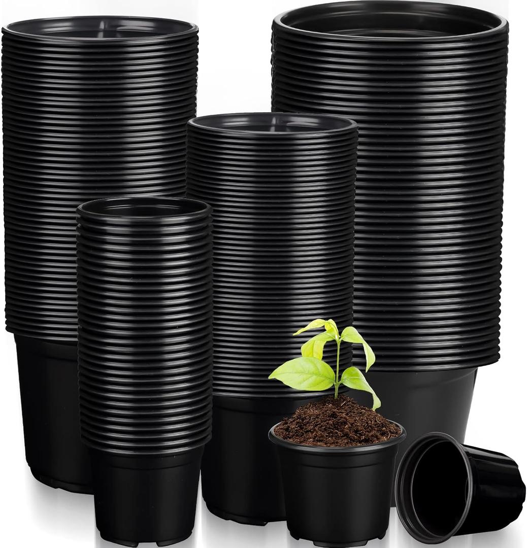 Eaasty 200 Pcs Plastic Plant Pots 3 4 5 6 Inch Plant Nursery Pots with Drainage Holes Black Garden Pots Round Seedling Pots Thickened Soft Plastic Flower Pots for Seedling Cutting Transplanting
