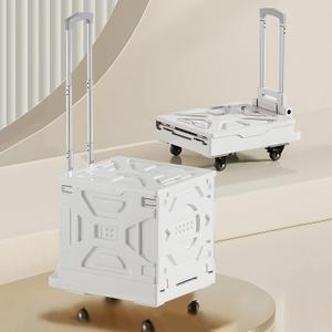 VECELO 66L Heavy-Duty 2-in-1 Foldable Utility Cart, Large Capacity Rolling Crate, Thickened Material with Silent Swivel Wheels, Dual Modes (Basket/Flatbed) for Grocery, Laundry, Camping, White