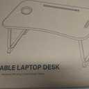ZEAPTAC Laptop Bed Desk, Foldable Lap Desk, Portable Lap Table, Laptop Stand with Cup Holder & Tablet Slot & Lifting Handle for Working Writing Drawing & Eating - Pink