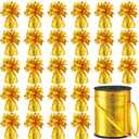 Yunsailing 24 Pcs Balloon Weights Metallic Holder Anchors with 1 Roll Iridescent Ribbon Centerpieces Decoration for Helium Balloons Birthday Wedding 2025 Graduation Party(Gold)