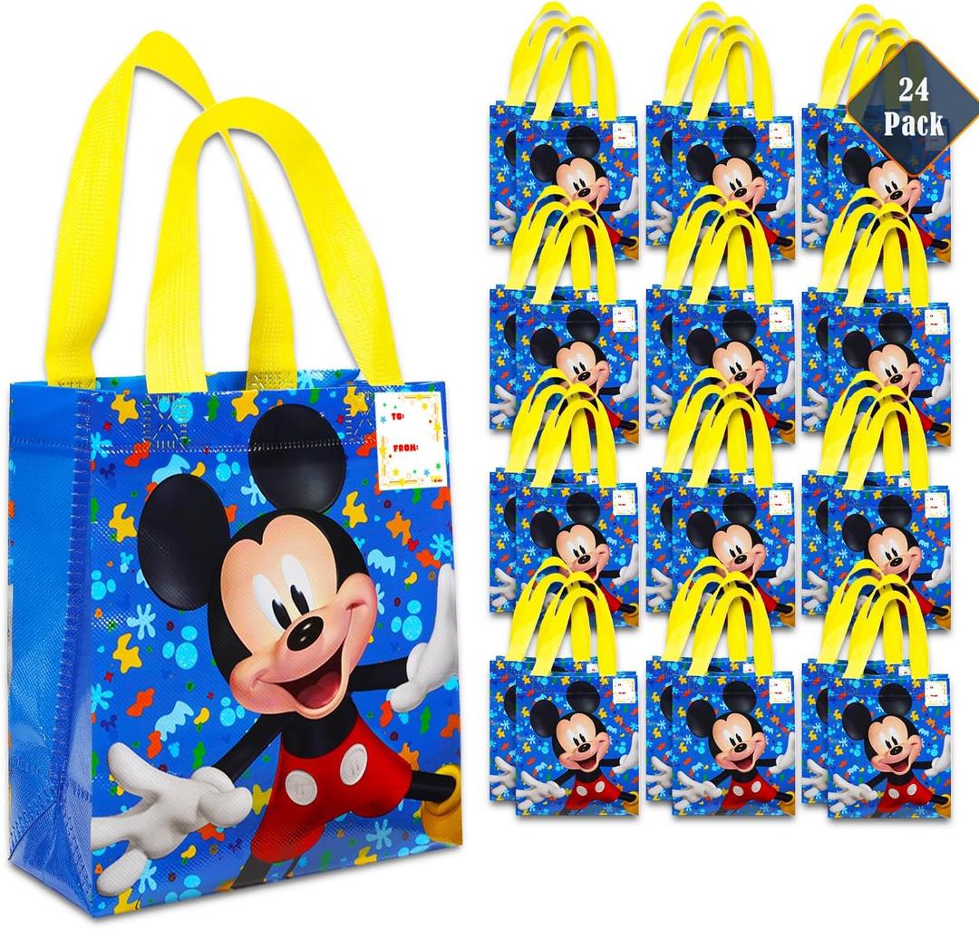 Mickey Mouse Party Favor Bags Set  24 Pack of 8" Mickey Mouse Party Goodie Bags for Kids Bulk Reusable Totes | Disney Birthday Party Supplies