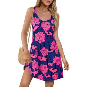 Wenrine Womens Summer Dresses Casual Floral V Neck Sleeveless Loose Boho Beach Tank Dress Sundress with Pockets (Medium)