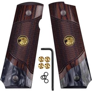 Cool Hand 1911 Wood Grips, Grips Gold Screws Included, Full Size (Government/Commander), Checker Diamond Cut or w/Patriotic US Logo or Honey Comb Texture, Ambi Safety Cut