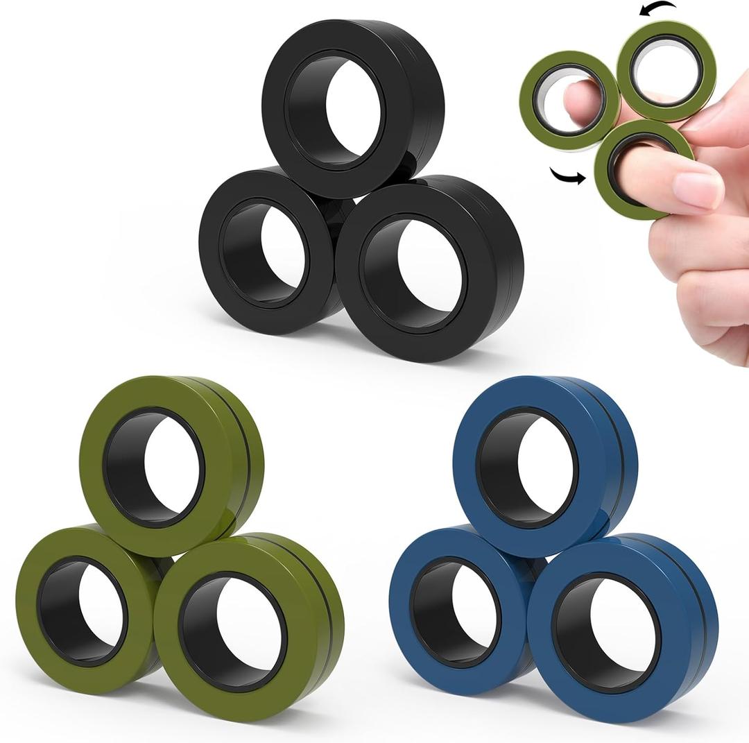 Cevioce Easter Basket Stuffers, 9 PCS Magnetic Ring Fidget Toys Set for Adults Teens Boys, ADHD Anxiety Magnetic Fidget Spinner, Birthdays Gifts for Kids Coolest Magnet Stress Relief Toy for 8+ Year Old