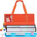 American Mahjong Tile Set,166 Orange Tiles Mahjong Set,4 Colors Mahjong Racks,Travel Mahjong Set with Orange Carrying Bag, 1.2" x 0.9" x 0.5"