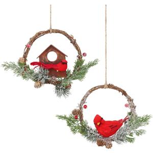 2Pcs Small Christmas Wreath with Cardinal, 9-inch Mini Wreaths for Cabinets, Cabinet Wreaths for Kitchen Christmas, Wreaths for Windows 